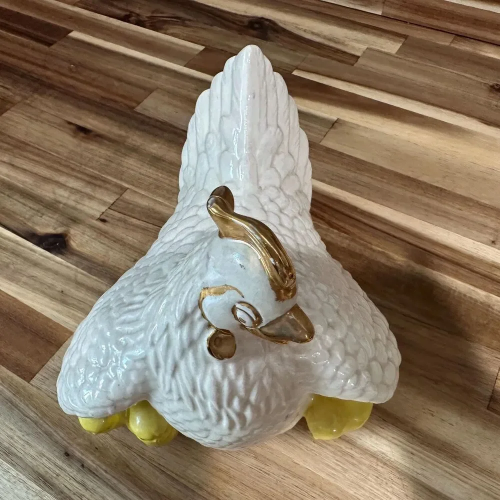 Vintage Iridescent White Hen Chicks 2 Piece Candy/Trinket Dish 6 3/8 x 7 1/4